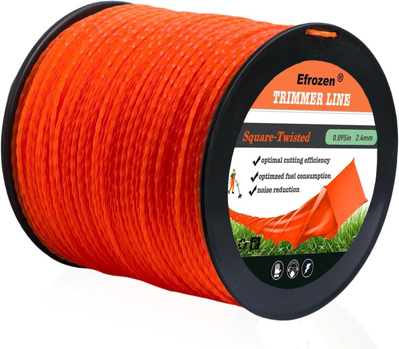 efrozen Weed Eater String, Orange Square Twisted Trimmer Line, 0.095-Inch Diameter Premium Commercial Weed Wacker String Spool Replacement (1597-Feet, 5lbs) - Image 1
